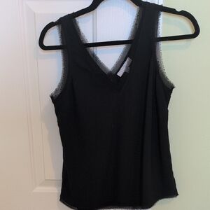 Chelsea28 Elegant Black Lace-Trim Tank Top